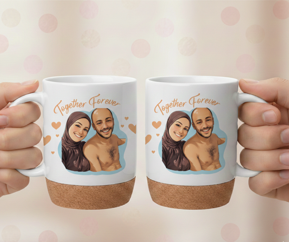 Duo Mugs Couple – Illustrated Portrait “Together Forever”