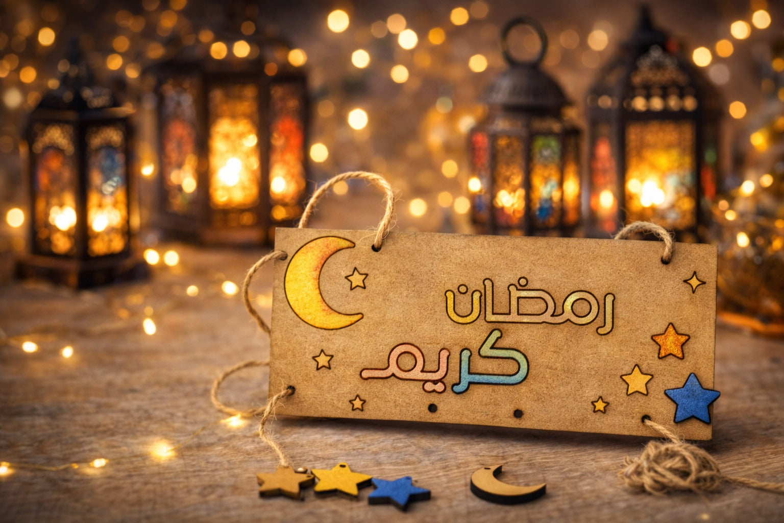 Plaque Ramadan Kareem en Bois à Colorier – Tanbou | Décoration Éducative Recyclée (Lot 28 pcs)