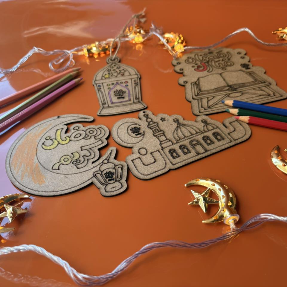 Kit de Coloriage Ramadan en Bois – Tanbou | Activité Éducative Recyclée (Lot 25 pcs)