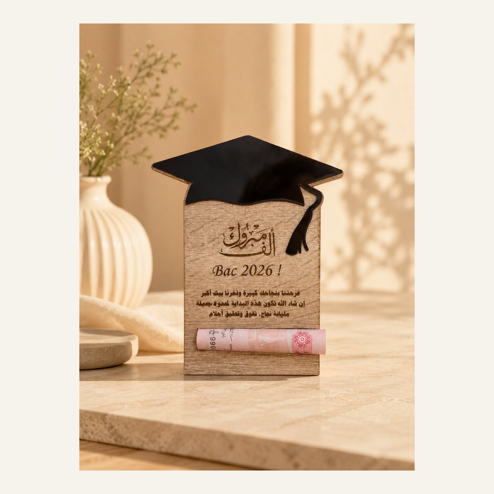 Porte-monnaie “ألف مبروك” en bois